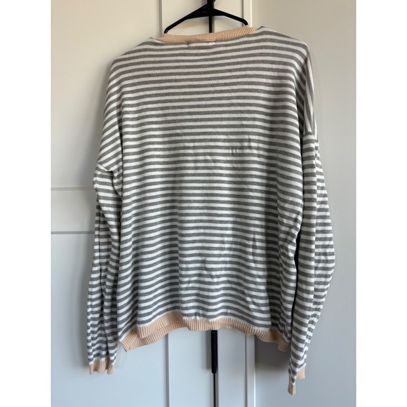 Anrabess Striped Knit Pullover Top Gray White Peach Crew Neck Sweater - Picture 5 of 5